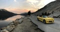 Yosemite Valley National Park, USA. Nov 2017: Chevrolet Camaro Convertible at sunset