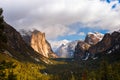 Yosemite Valley from Tunnel View on a foggy day. Yosemite Nation Royalty Free Stock Photo