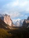 Yosemite Valley from Tunnel View on a foggy day. Yosemite Nation Royalty Free Stock Photo