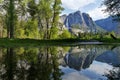 Yosemite waterfall reflection in water Royalty Free Stock Photo