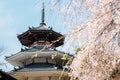 Yoshino mountain Kinpusen-ji temple with spring cherry blossoms in Nara, Japan