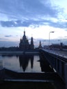 Yoshkar Ola city. Mari El, Russia. Cathedral of the Annunciation of the Blessed Virgin Mary across the river at night Royalty Free Stock Photo