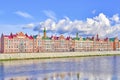 Yoshkar-Ola, Mari El, Russia. City architecture. View on the Bruges embankment Royalty Free Stock Photo