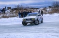 YOSHKAR-OLA, RUSSIA, JANUARY 11, 2020: Winter car show for  Christmas holidays for all comers - single and double drift, racing on Royalty Free Stock Photo