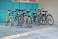 Bicycle parking near the building Royalty Free Stock Photo