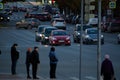 Cars stand on the red light