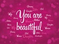 You are beautiful. Pink bokeh greeting card for woman