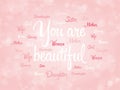 You are beautiful. Pink bokeh woman's day greeting card