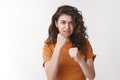 You better not mess me. Portrait intense pissed young woman wanna punch you raise fists standing defensive boxing pose