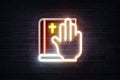 Neon Bible and hand neon sign, glowing logo, glow icon
