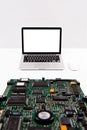 You can freely change the background by separating the laptop and circuit board storage device from the background. Royalty Free Stock Photo