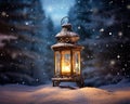 You can immerse yourself in the enchanting of the holiday with a magical Christmas lantern in the snow. Royalty Free Stock Photo