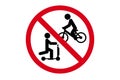 You can not ride scooters or bicycles here, red crossed out prohibition sign Royalty Free Stock Photo