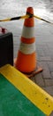 You can see the cone of the police barrier sign for the prohibition of not passing this road Royalty Free Stock Photo