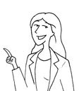 Nice illustration of a woman in a white coat showing her finger as a sign of explaining some advice to someone