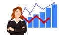 Illustration of a businesswoman with some graphs showing her economic success