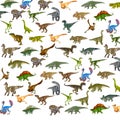Set of realistic dinosaur illustrations with many colors on a white background