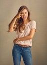 You caught my eye. Studio shot of a beautiful young woman posing in the studio. Royalty Free Stock Photo