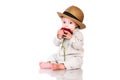 You congratulated their favorite? Emotional pretty baby gentleman Royalty Free Stock Photo