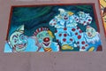 Large wall painted with bright and colorful clowns, Street art in downtown Austin, Texas, 2018 Royalty Free Stock Photo