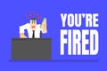 You Are Fired Banner, Angry Boss Office Character Dismissing Worker Vector Illustration