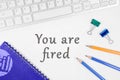 You are fired on a white background