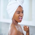 You go girl. a beautiful young woman during her daily beauty routine. Royalty Free Stock Photo