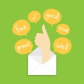 You got mail concept idea good hand sign language pop up from mail illustration and text box isolated on green color background,