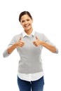 You got my approval. Studio portrait of an attractive young woman giving two thumbs up isolated on white. Royalty Free Stock Photo