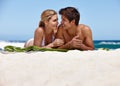 You had me at vacation. a happy young couple enjoying a summers day at the beach. Royalty Free Stock Photo