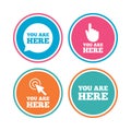 You are here icons. Info speech bubble sign. Royalty Free Stock Photo