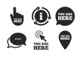 You are here icons. Info speech bubble sign. Vector