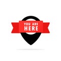 You are here pointer icon. Pin icon for telling the location on the map or GPS. Vector Illustration