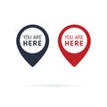 You are here sign icon mark. Destination or location point concept. Pin position marker design