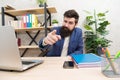 You hired. Man bearded hr manager sit in office. Job interview concept. Answer interview questions. Tell me about Royalty Free Stock Photo