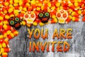 You are invited message with candy corn and skulls