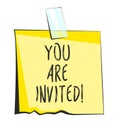 You are invited paper sticky note. Retro reminder sticker