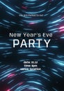 You are invited to our new year\'s eve party text in white over swirling blue and pink lights