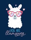 You are llamazing adorable card with alpaca and lettering