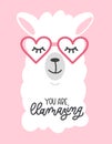 You are llamazing llama quote. Llama motivational and inspirational vector poster. Simple cute white llama drawing with lettering