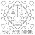 You are loved. Coloring page. Vector illustration.