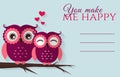 You make me happy. Vector card with cute owls. Royalty Free Stock Photo