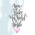 You make my heart smile - hand lettering poster on blue brush st