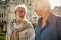 You are making me happy. Beautiful elderly couple looking at each other and smiling while spending time together Royalty Free Stock Photo