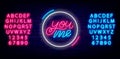 You me neon lettering. Happy Valentines Day concept. Outer glowing effect banner. Isolated vector illustration Royalty Free Stock Photo