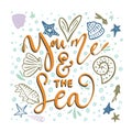 You, me and the sea. Vector card