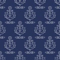 You Are My Anchor seamless pattern. Sailor vector illustration on dark blue background.