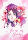 You are my goddess - Greeting card template with watercolor beau