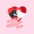 You are my love. Cute cats in love. Romantic Valentines Day greeting card or poster. Couple of cats on heart. Flyers Royalty Free Stock Photo
