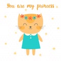 You are my princess. Cute little kitty. Greeting card or postcard. Beautiful cat with flowers Royalty Free Stock Photo